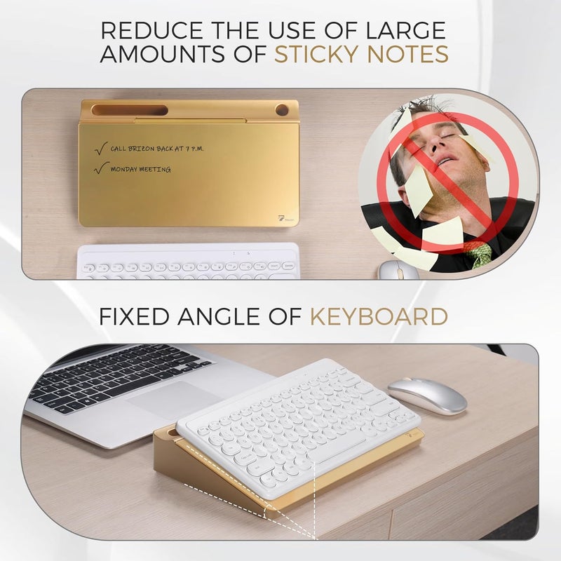 TOWON Small Compact Glass Desktop Whiteboard with Storage – 12 x 7 in Dry Erase Board for Desk, Home Office, School | Includes 5 Markers, Eraser & Holder | Space-Saving Organizer, Metallic Gold - Image 4